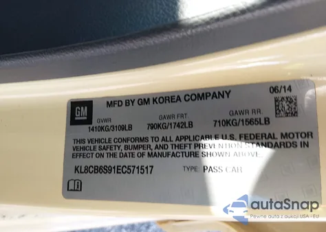 2014 Chevrolet Spark Ls Auto from USA, damaged, VIN KL8CB6S91EC571517